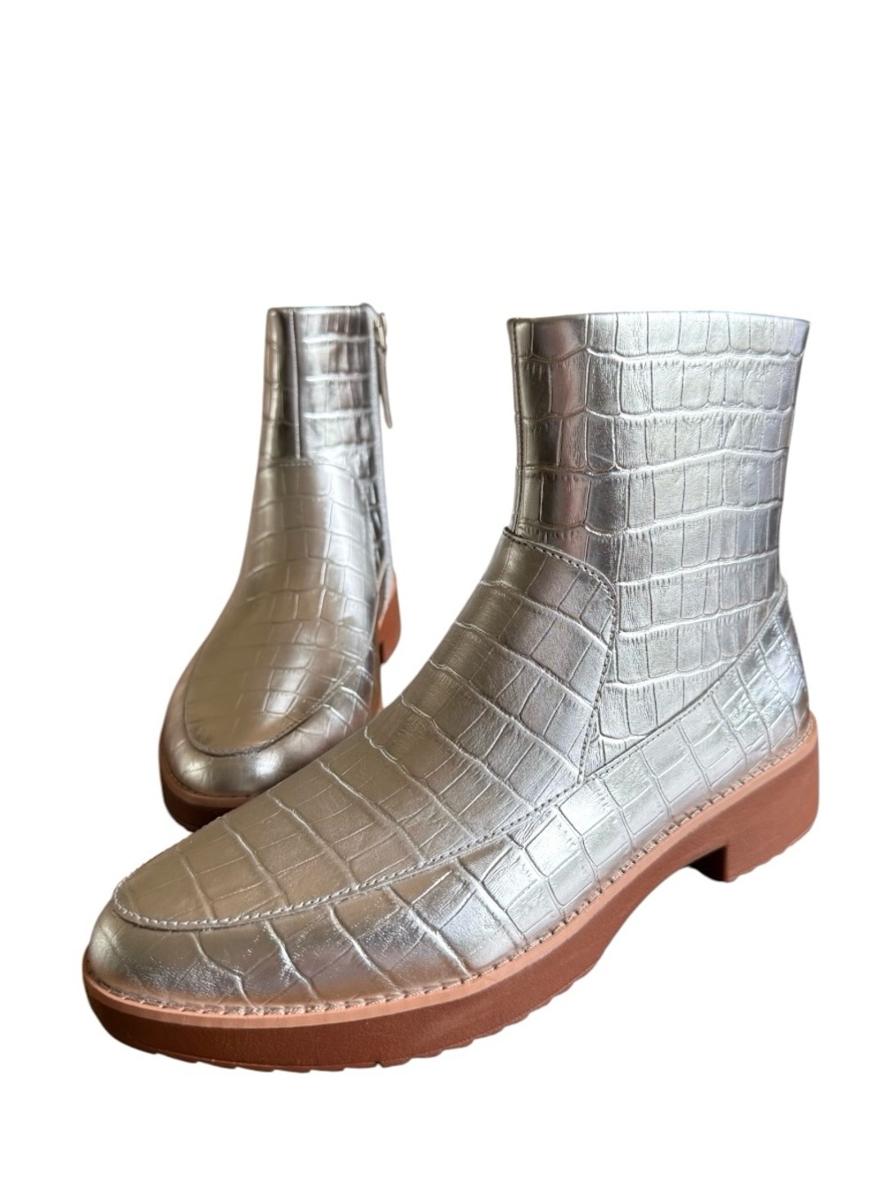Fitflop Kinbey Silver Embossed Leather Ankle Boots